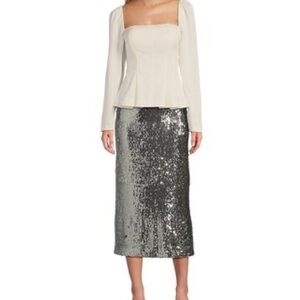 NWT ANTONIO MELANI Silver Sequin Pencil Skirt